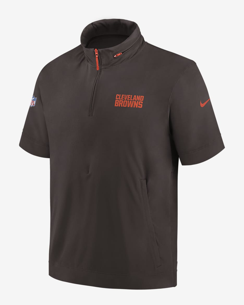 Nike Men s Brown Cleveland Browns 2024 Sideline Coach Short Sleeve Half Zip Hoodie Jacket Black Hoodies